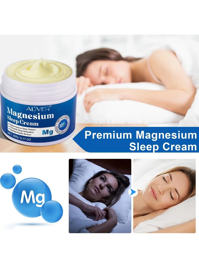ALIVER كريم النوم بالمغنيسيوم 90 جرام - كريم جسم مغنيسيوم نقي 100% طبيعي لتحسين النوم وتخفيف الاسترخاء وتخفيف توتر العضلات كريم مغنيسيوم عضوي للساقين والذراعين والرقبة والمعصم والفخذ - Image 3