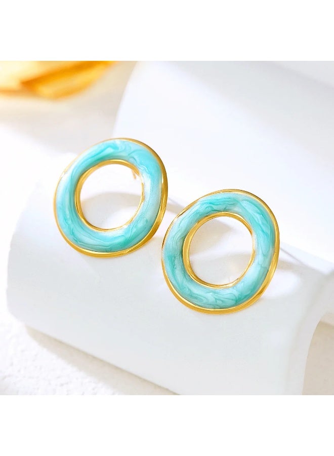 Golden Turquoise Stainless Steel Earring