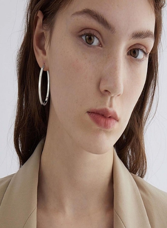 Gacimy Flatted Gold Hoop Earrings for Women 14K Real Gold Plated with 925 Sterling Silver Post, 20MM, 14K white gold, sterling silver, No Gemstone - Image 2