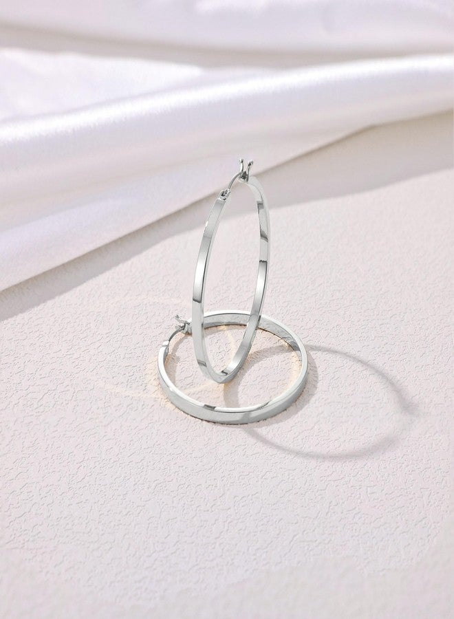 Gacimy Flatted Gold Hoop Earrings for Women 14K Real Gold Plated with 925 Sterling Silver Post, 20MM, 14K white gold, sterling silver, No Gemstone - Image 4