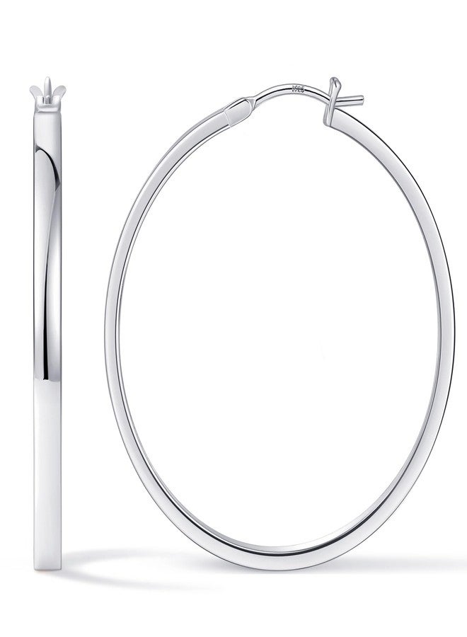 Gacimy Flatted Gold Hoop Earrings for Women 14K Real Gold Plated with 925 Sterling Silver Post, 20MM, 14K white gold, sterling silver, No Gemstone - Image 1