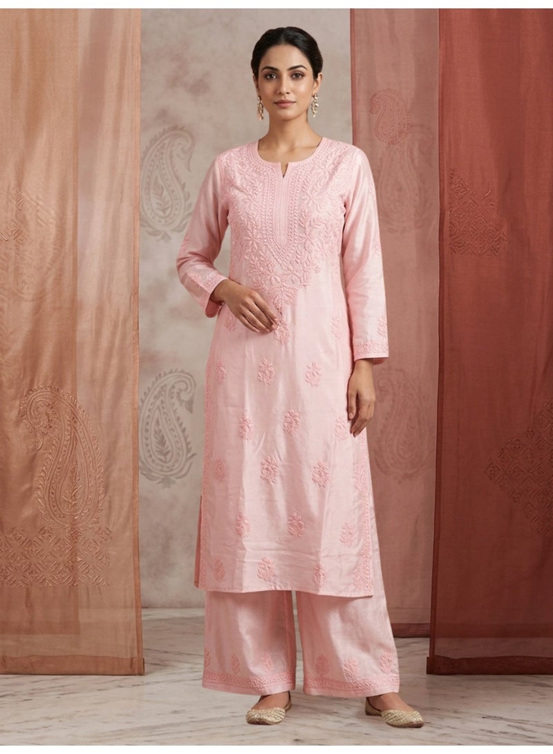 الايا مجموعة كورتا موسلين شيكانكاري المطرزة يدويًا للنساء-AL4118KS - Image 1
