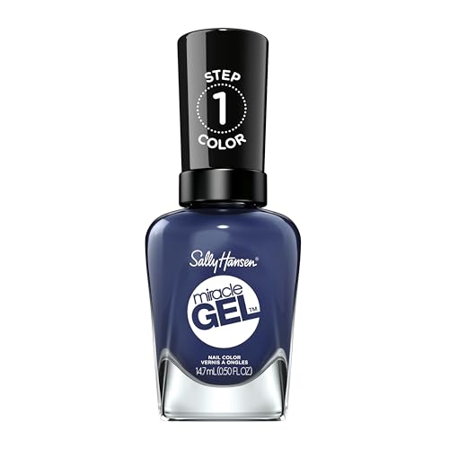 Sally Hansen طلاء أظافر سالي هانسن ميراكل جيل ميدنايت مود بتركيبة جيل طويلة الأمد لا تحتاج إلى مصباح UV شبه معتم لامع أزرق - Image 1