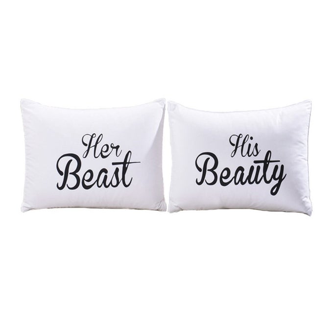 HIS BEAUTY AND HER BEAST COUPLE PILLOWCASES HIS HERS PILLOW CASE SET VANLENTINES DAY GIFT WEDDING GIFT FOR THE COUPLE FOR HIM FOR HER