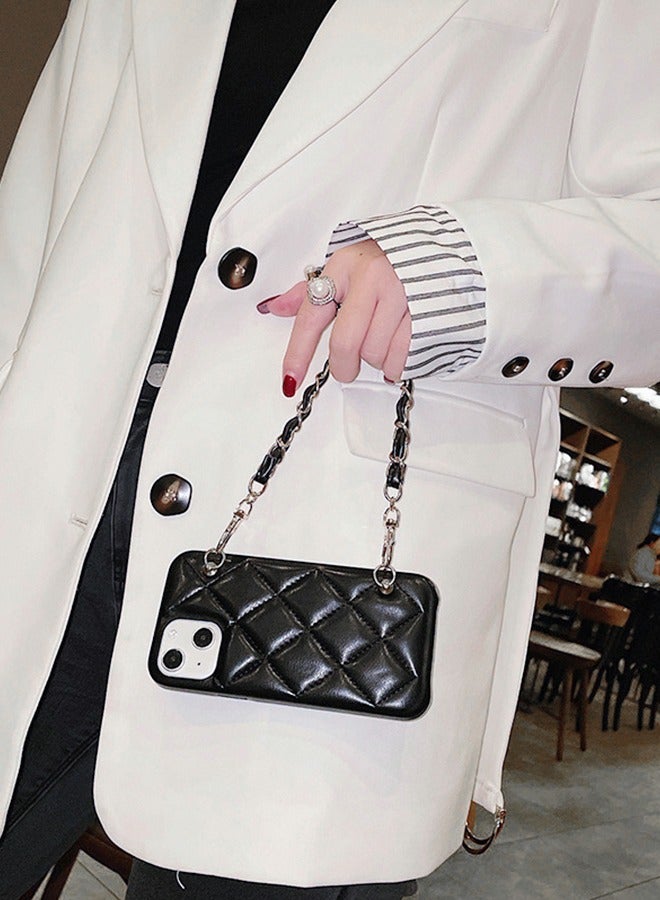 GROIC حافظة لهاتف آيفون 14 ماكس مقاس 6.7 بوصة مع حزام سلسلة متقاطع، غلاف جلدي فاخر مبطن للنساء، حزام متقاطع قابل للإزالة بتصميم شبكي ماسي مقاوم للصدمات - Image 3