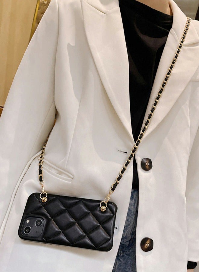 GROIC حافظة لهاتف آيفون 14 ماكس مقاس 6.7 بوصة مع حزام سلسلة متقاطع، غلاف جلدي فاخر مبطن للنساء، حزام متقاطع قابل للإزالة بتصميم شبكي ماسي مقاوم للصدمات - Image 2