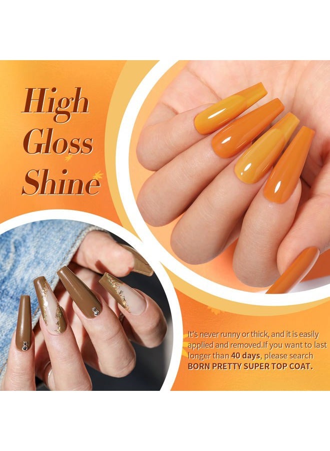 Born Pretty Fall Winter Gel Nail Polish Cozy Campfire Autumn Gel Polish Set Red Caramel Orange Brown Pumpkin Gel Nail Kit Nail Art Manicure Collection Christmas Gift 6PCS 7ML - Image 4