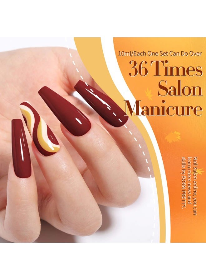 Born Pretty Fall Winter Gel Nail Polish Cozy Campfire Autumn Gel Polish Set Red Caramel Orange Brown Pumpkin Gel Nail Kit Nail Art Manicure Collection Christmas Gift 6PCS 7ML - Image 5