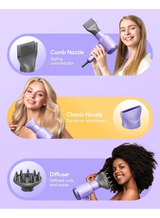 wavytalk Ionic Blow Dryer With Diffuser - Professional 1875W Hair Dryer For Women, Constant Temperature, Comb For Fasting Drying, Light And Quiet, Purple - Image 3