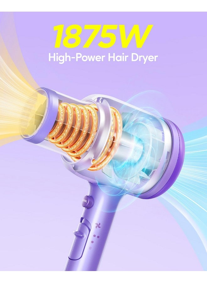 wavytalk Ionic Blow Dryer With Diffuser - Professional 1875W Hair Dryer For Women, Constant Temperature, Comb For Fasting Drying, Light And Quiet, Purple - Image 2