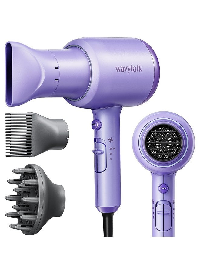 wavytalk Ionic Blow Dryer With Diffuser - Professional 1875W Hair Dryer For Women, Constant Temperature, Comb For Fasting Drying, Light And Quiet, Purple - Image 1