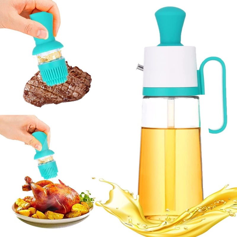 Trendegic 2 in 1 Transparent oil vinegar dispenser with Silicone Oil Dropper Nozzle for Kitchen Cooking Baking Roasting Salad Refillable Olive Sprayer 1 PC Blue - Image 1