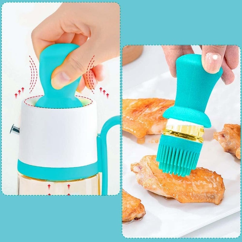 Trendegic 2 in 1 Transparent oil vinegar dispenser with Silicone Oil Dropper Nozzle for Kitchen Cooking Baking Roasting Salad Refillable Olive Sprayer 1 PC Blue - Image 4