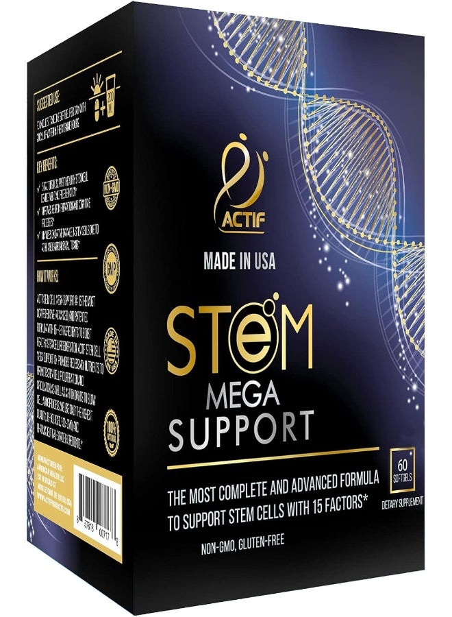 ACTIF Stem Cell Mega Support with 15 Factors - Non-GMO, 2 Month Supply, Made in USA - Image 1