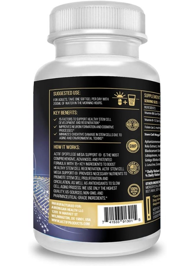 ACTIF Stem Cell Mega Support with 15 Factors - Non-GMO, 2 Month Supply, Made in USA - Image 3