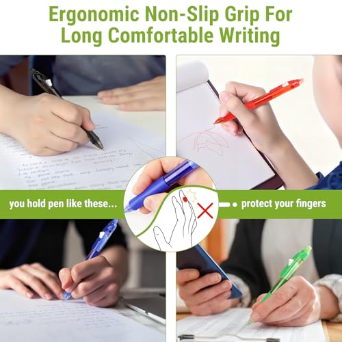 Drenubal Erasable Pens - Black & Blue Gel Ink, Quick-Drying, Retractable Comfort Grip Writing Pens for School, Office - Gift Set for Students, Kids & Artists - Image 5