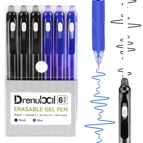 Drenubal Erasable Pens - Black & Blue Gel Ink, Quick-Drying, Retractable Comfort Grip Writing Pens for School, Office - Gift Set for Students, Kids & Artists - Image 1