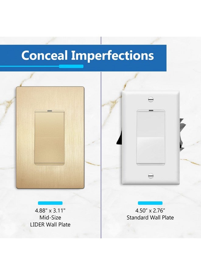 LIDER Brushed Finish Decorator Switch Cover, Screwless Wall Plate, Mid-Size 1-Gang 4.88" x 3.11", Unbreakable Polycarbonate Thermoplastic, UL Listed, LSWP-31M-BGD, Brushed Gold - Image 3