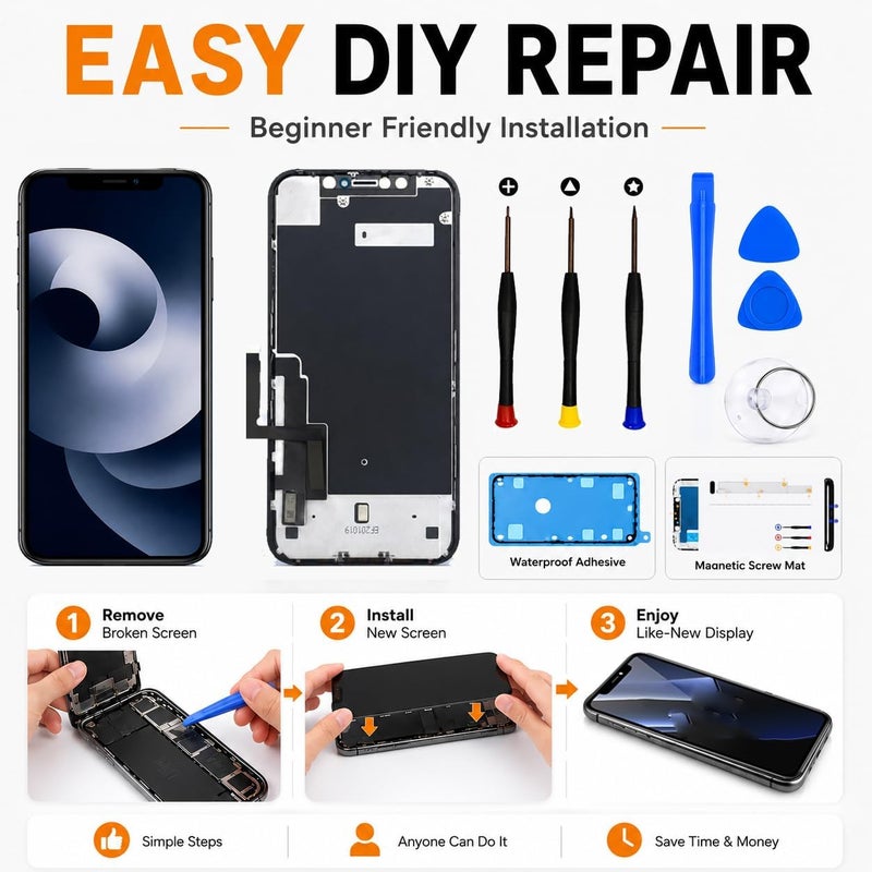 LMQ iPhone XR Screen Replacement Kit with Repair Tools and Tempered Glass - Image 2