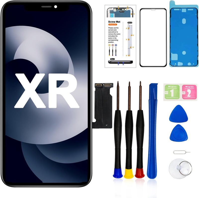 LMQ iPhone XR Screen Replacement Kit with Repair Tools and Tempered Glass - Image 1
