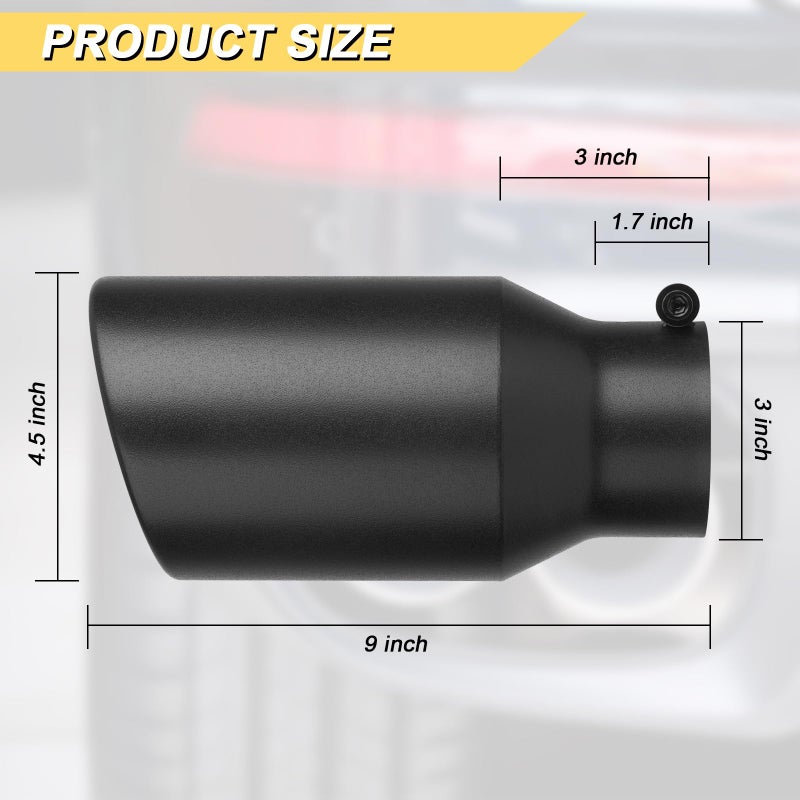 Vurkcy 3 inch Inlet Exhaust Tip, 4.5" Outlet 9" Overall Length Stainless Steel Exhaust Tail Pipe, Bolt-On, Polished Tailpipe, Black(Fit for Tailpipe Outlet is 3", must OD not the ID) - Image 3