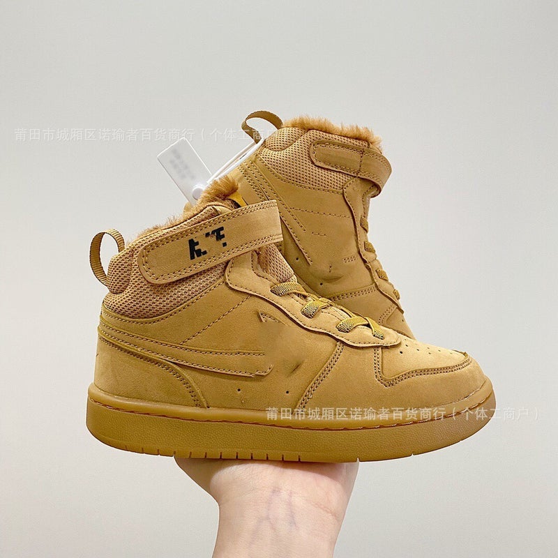 2024 Putian Shoes Pure Original New Children'S Shoes Winter Aj Plus Velvet Velcro High Top Air Force One Boys And Girls Casual - Image 1