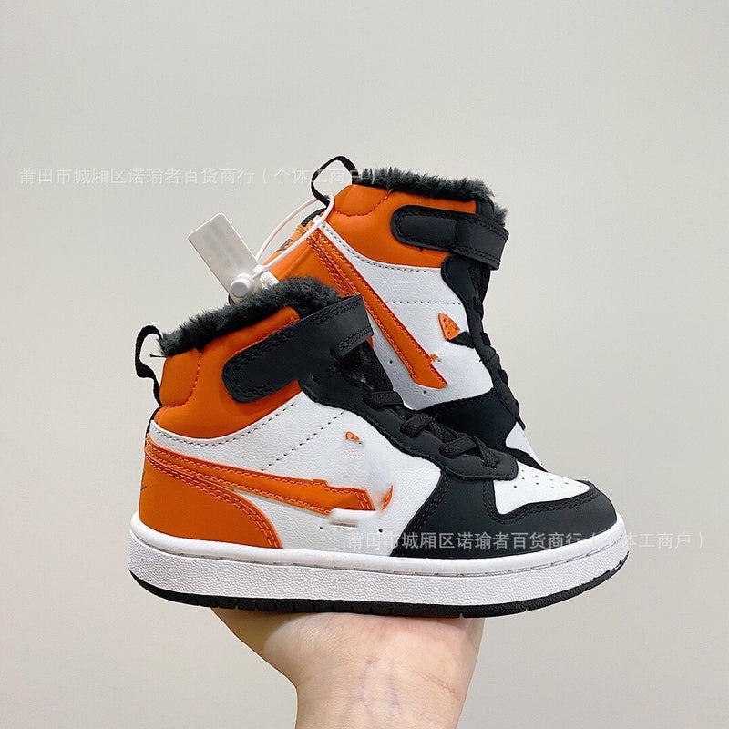 2024 Putian Shoes Pure Original New Children'S Shoes Winter Aj Plus Velvet Velcro High Top Air Force One Boys And Girls Casual - Image 5