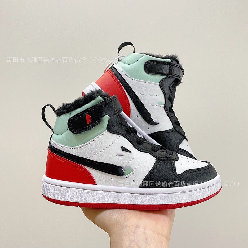 2024 Putian Shoes Pure Original New Children'S Shoes Winter Aj Plus Velvet Velcro High Top Air Force One Boys And Girls Casual - Image 4