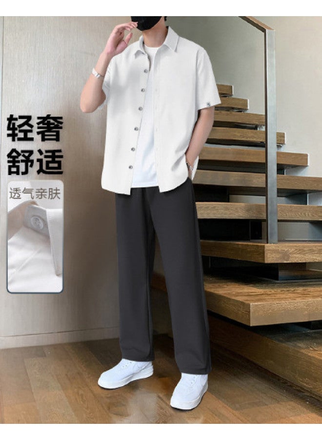FOLUNSI Men's Summer Two-piece Business Casual Set - Light Luxury, Breathable, Simple & Loose Fit, Soft & Comfortable Shirt Outfit - Image 1