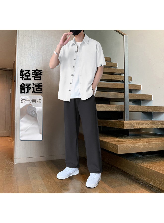 FOLUNSI Men's Summer Two-piece Business Casual Set - Light Luxury, Breathable, Simple & Loose Fit, Soft & Comfortable Shirt Outfit - Image 2