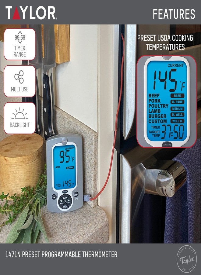 Taylor Instant Read Wired Probe Digital Meat Food Grill BBQ Cooking Kitchen Thermometer White - Image 3