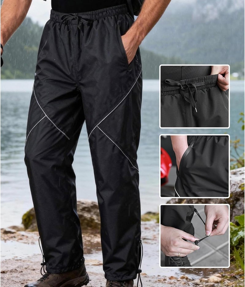 Rain Pants, Waterproof Windproof Reflective Motorcycle Pants Lightweight Mesh Liner Quick Wear Off for Riders Hikers Campers Cyclists Outdoor Adventures - Image 4