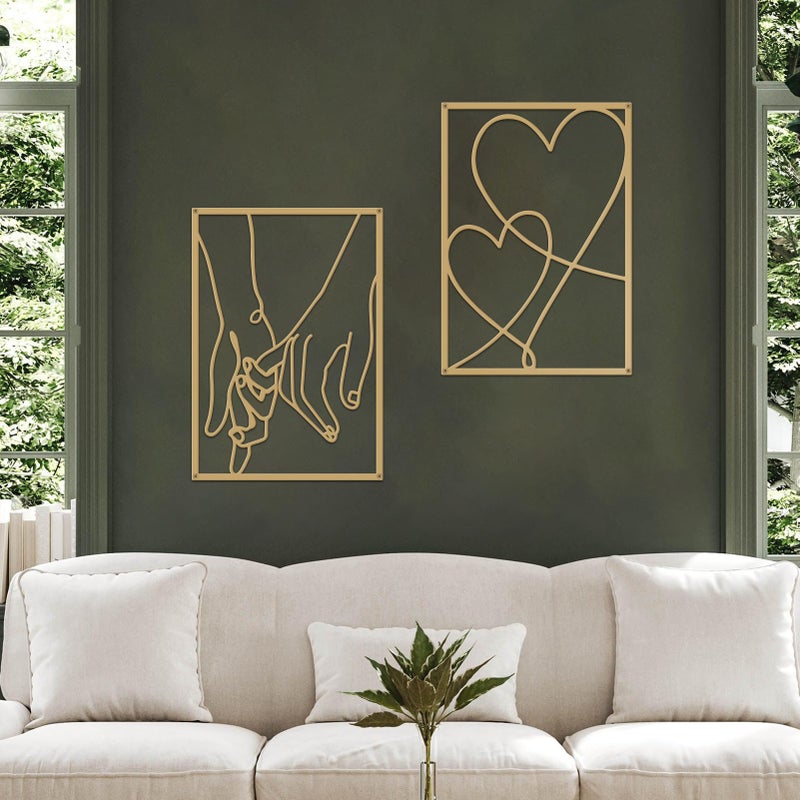 ESTART 3 Pieces Metal Minimalist Line Wall Art, Valentine's Day Lover Kiss Hand Metal Wall Decor, Aesthetic Modern Home Hanging Wall Art Decor for Bedroom Bathroom Living Room (Gold) - Image 4