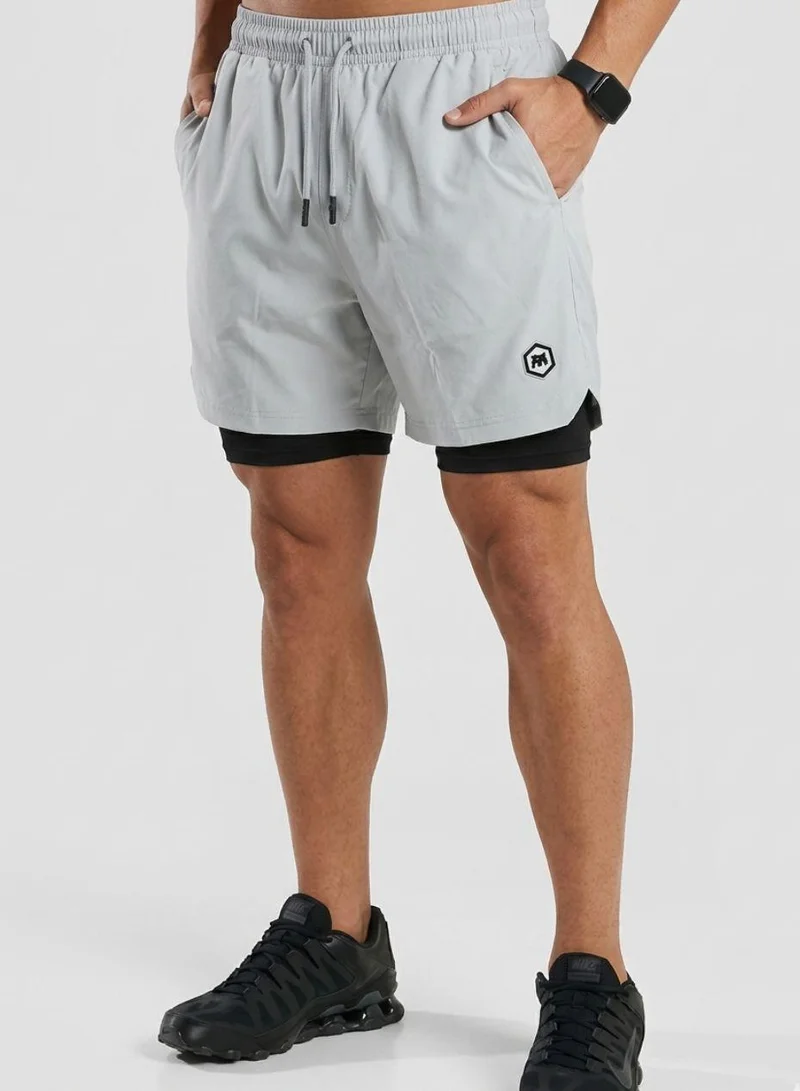 Prima Ace Men’s 2 in 1 Running Shorts Quick Dry for Gym Workout Grey