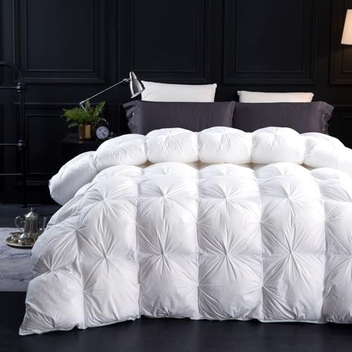 Three Geese King Size Pinch Pleat Duck Feather Down Fiber Comforter AllSeason Down Duvet Insert Fluffy Baffle Box Design with 8 Corner Loops for Warmth and Softness - Image 1