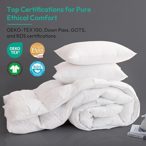 Three Geese King Size Pinch Pleat Duck Feather Down Fiber Comforter AllSeason Down Duvet Insert Fluffy Baffle Box Design with 8 Corner Loops for Warmth and Softness - Image 3