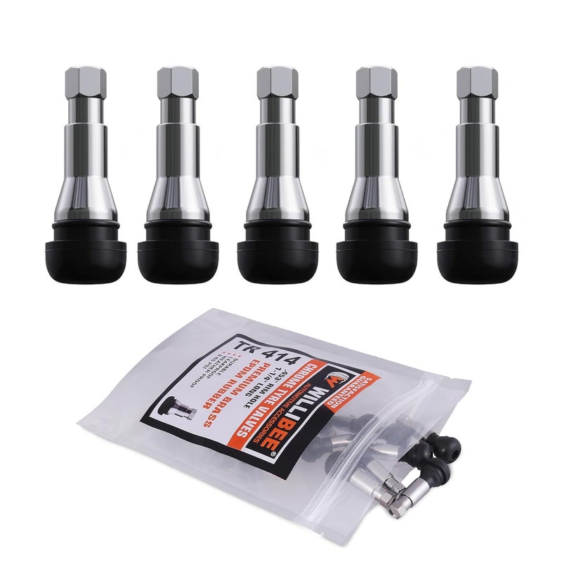 WILLIBEE TR414 Tyre Valve Stem Brass, EPDM Rubber & Chrome Alloy Tubeless Tire Valve Stem for Car (CTR414-5Pcs) - Image 1