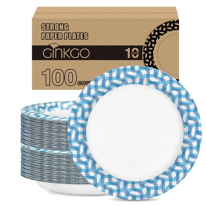 100 COUNT PAPER PLATES 10 INCH BULK THICKENED HEAVY DUTY DISPOSABLE PLATES FOR PARTY WEDDING DINNER KITCHEN PICNIC AND EVERYDAY USE