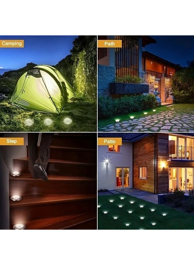 4 قطع 8 لمبة إضاءة أرضية تعمل بالطاقة الشمسية للحدائق والمسارات الخارجية والفناء بإضاءة دافئة - Image 3
