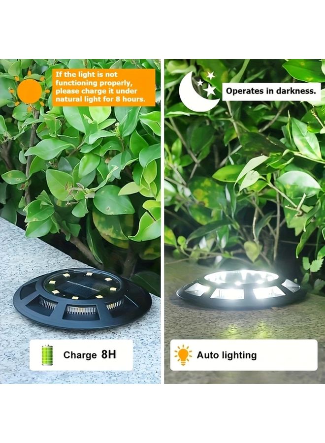 4 قطع 8 لمبة إضاءة أرضية تعمل بالطاقة الشمسية للحدائق والمسارات الخارجية والفناء بإضاءة دافئة - Image 4
