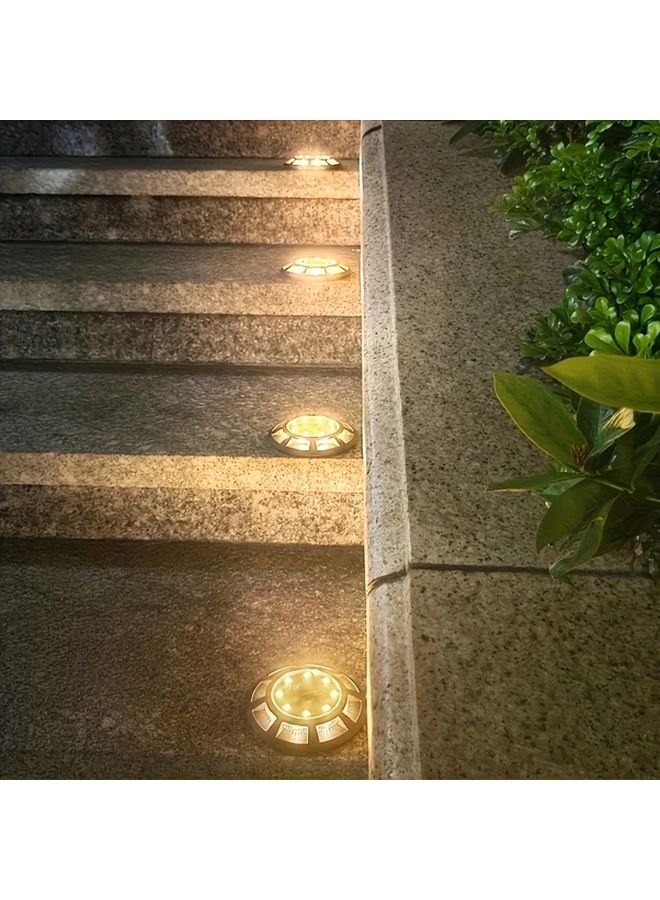 4 قطع 8 لمبة إضاءة أرضية تعمل بالطاقة الشمسية للحدائق والمسارات الخارجية والفناء بإضاءة دافئة - Image 1