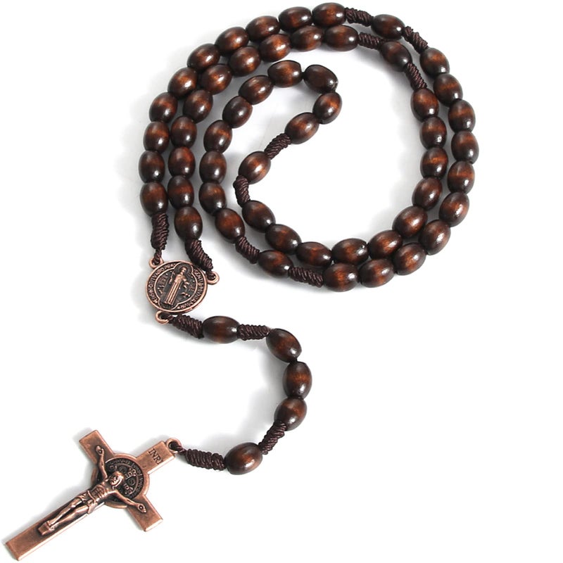 KOMI KOMI Handmade Wooden Rosary Beads Catholic Cross Necklace Olive Wood Prayer Bead Holy Catholic Rosaries for Men Catholic Or Christian Gift  - Image 1