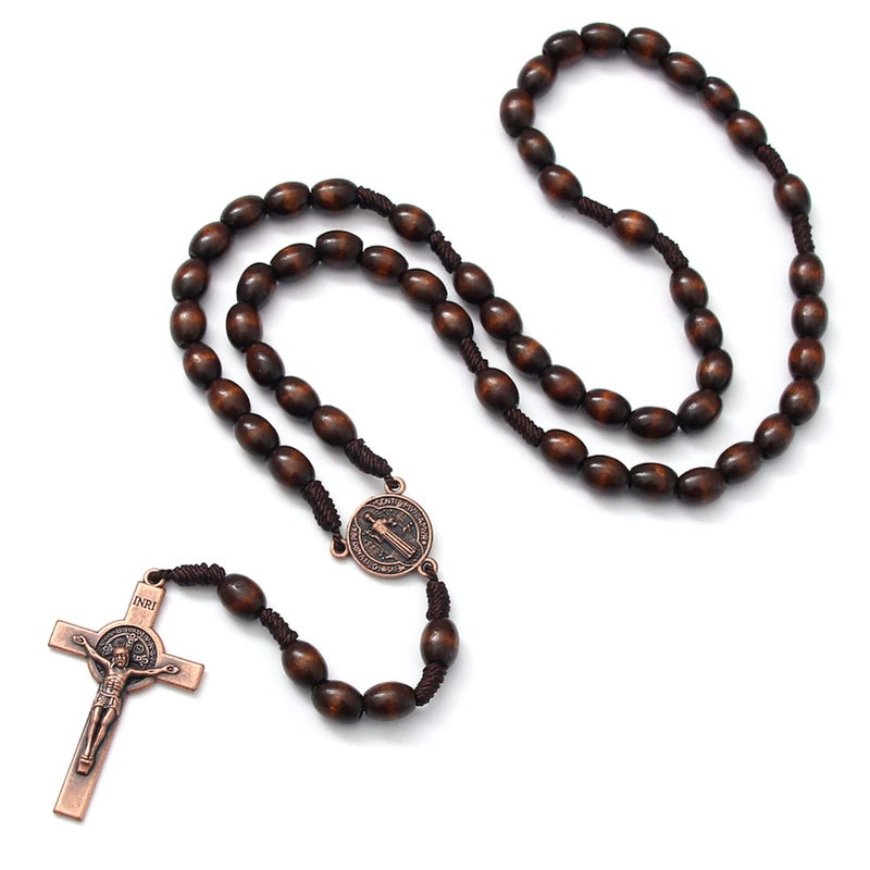 KOMI KOMI Handmade Wooden Rosary Beads Catholic Cross Necklace Olive Wood Prayer Bead Holy Catholic Rosaries for Men Catholic Or Christian Gift  - Image 2