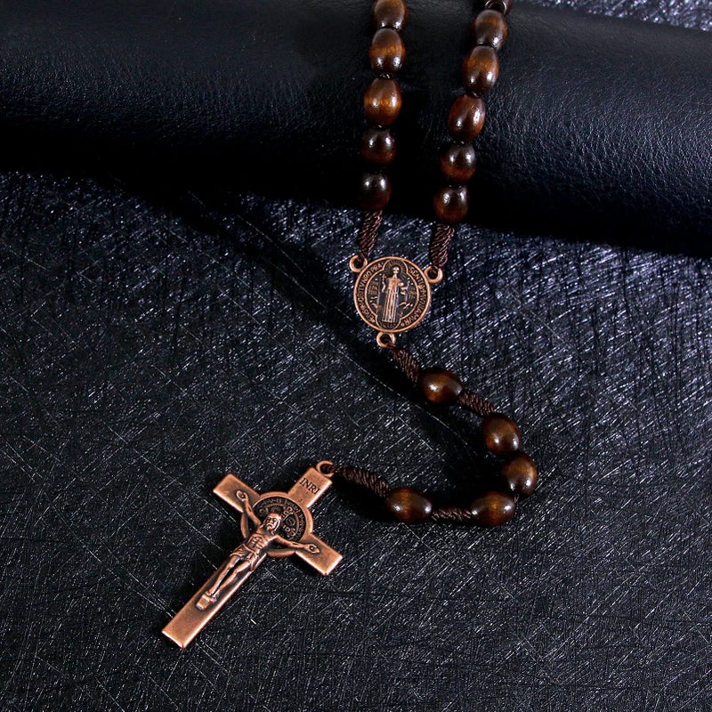 KOMI KOMI Handmade Wooden Rosary Beads Catholic Cross Necklace Olive Wood Prayer Bead Holy Catholic Rosaries for Men Catholic Or Christian Gift  - Image 3
