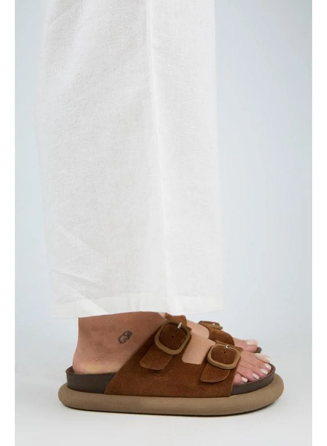 Manijero  (Lavanda 2) Women's Genuine Leather Double Buckle Slide Sandal. for Women | Best Price UAE