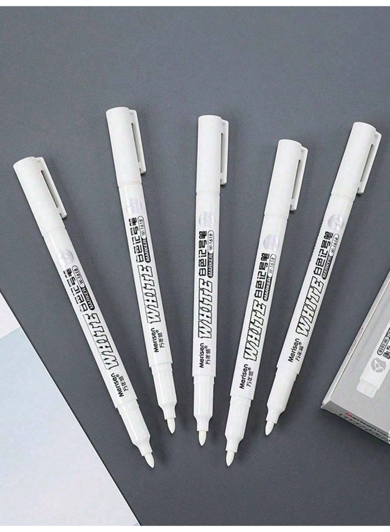 12pcs White Permanent Marker Pens – Waterproof, Oil-Based, Quick-Dry, Fade-Resistant Broad Tip for Wood, Glass, Metal, Ceramics, Fabric & DIY Art | Ideal for Graffiti, Greeting Cards, School & Creative Gifts - Image 4