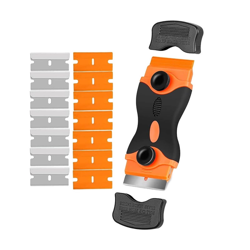 Sulfar Glue Remover Cleaning Scraper Tool Double Edged Multipurpose Removing Paint Labels Sticker 7 Piece Plastic Blades and 7 Piece Metal Blades - Image 1