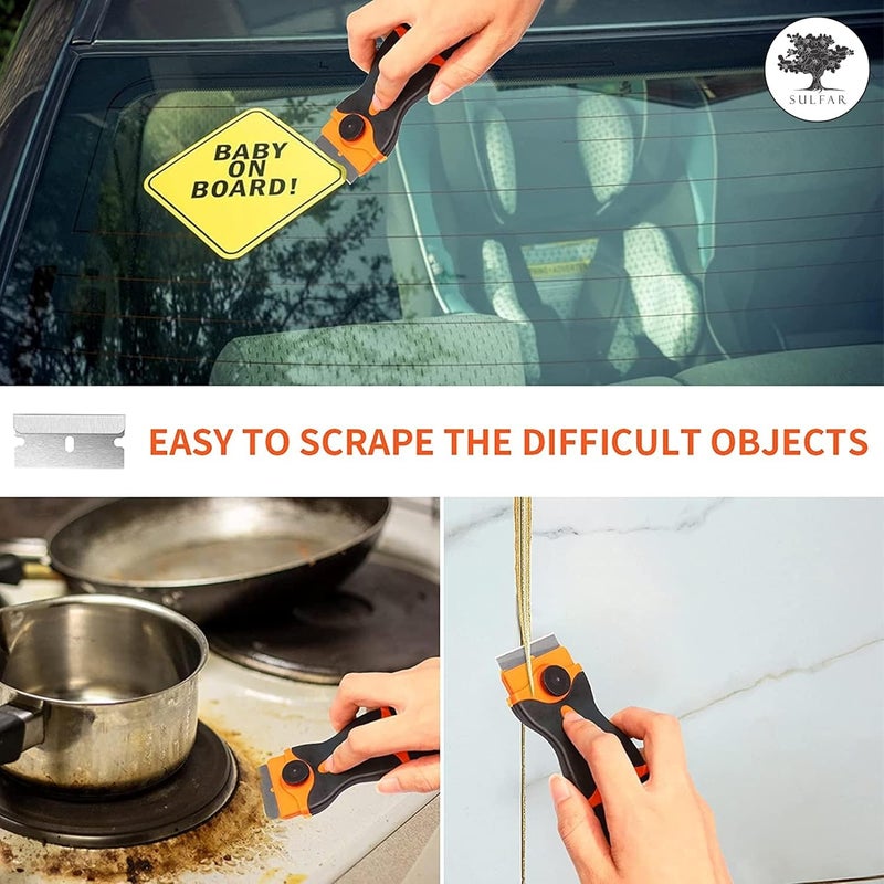 Sulfar Glue Remover Cleaning Scraper Tool Double Edged Multipurpose Removing Paint Labels Sticker 7 Piece Plastic Blades and 7 Piece Metal Blades - Image 4