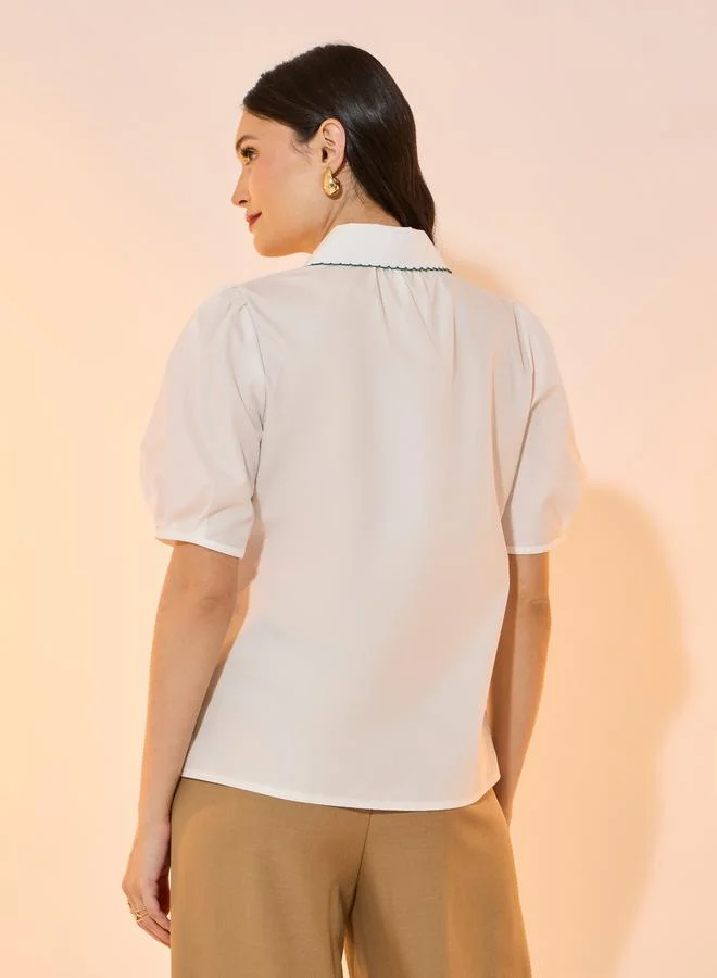 Take Two Contrast Trim Collared Shirt with Button Placket