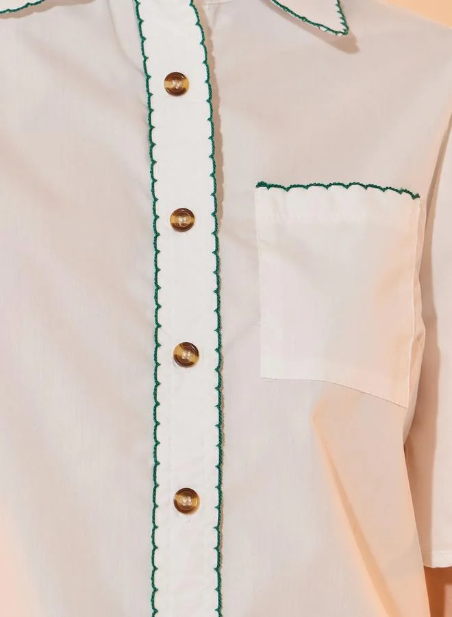 Take Two Contrast Trim Collared Shirt with Button Placket
